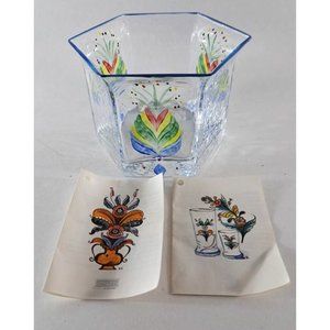 Vintage SEA Art Glass Dish Rune Strand Vase Painted Kurbits Swedish 4x5.5